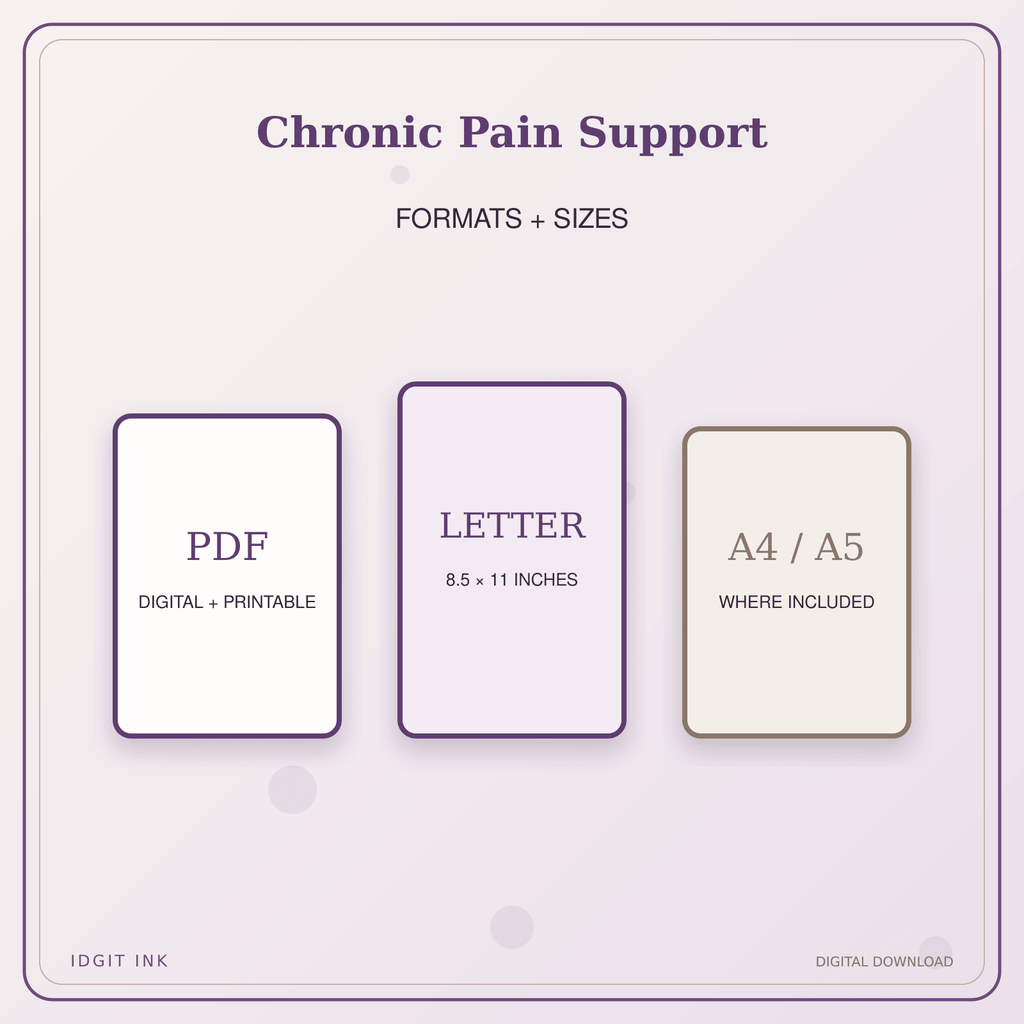 Idgit Ink Chronic Pain Support deluxe journal and planner bundle — digital formats and available page sizes