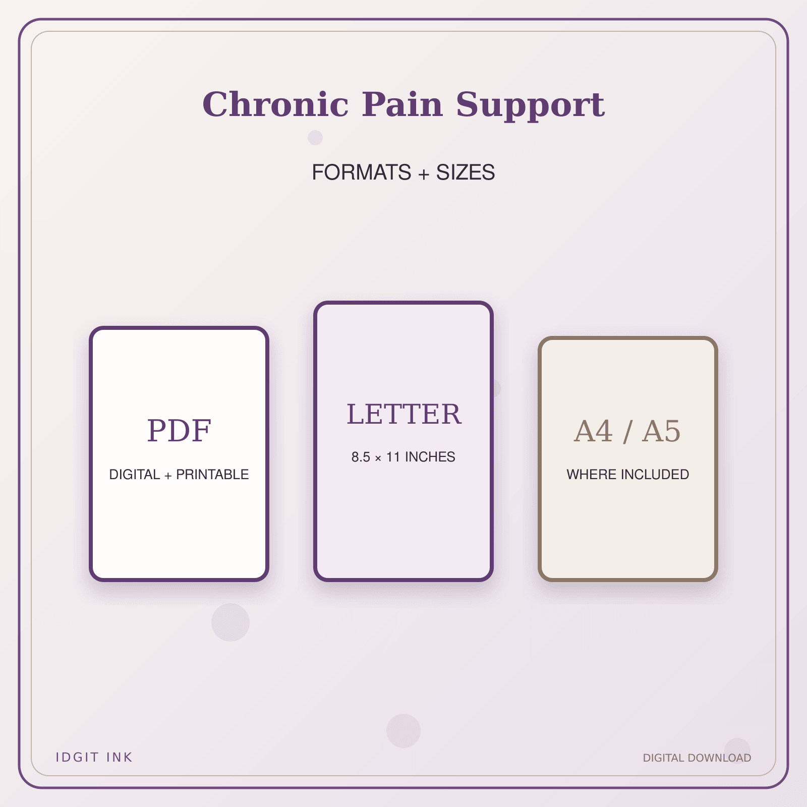 Idgit Ink Chronic Pain Support deluxe journal and planner bundle — digital formats and available page sizes