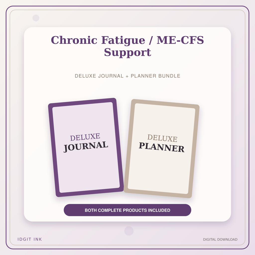Idgit Ink Chronic Fatigue / ME-CFS Support deluxe journal and planner bundle — primary bundle cover showing both deluxe products