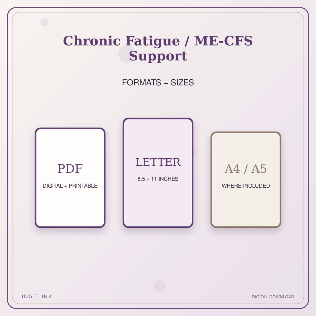 Idgit Ink Chronic Fatigue / ME-CFS Support deluxe journal and planner bundle — digital formats and available page sizes
