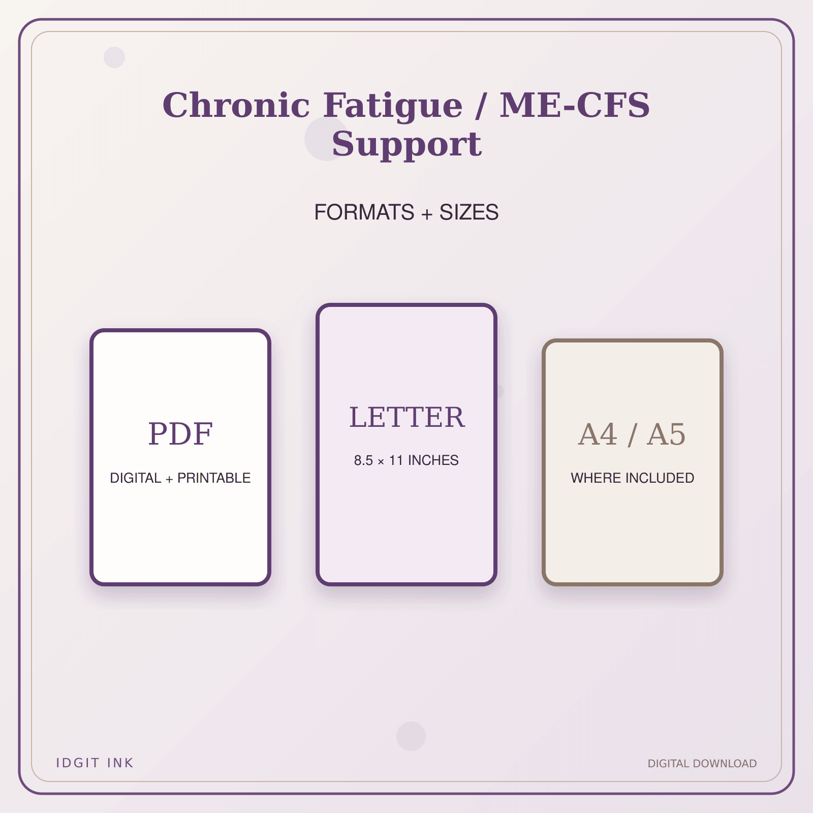 Idgit Ink Chronic Fatigue / ME-CFS Support deluxe journal and planner bundle — digital formats and available page sizes