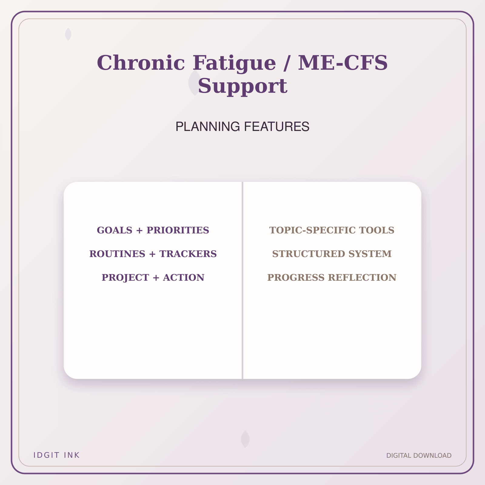 Idgit Ink Chronic Fatigue / ME-CFS Support deluxe journal and planner bundle — planner organization and planning features
