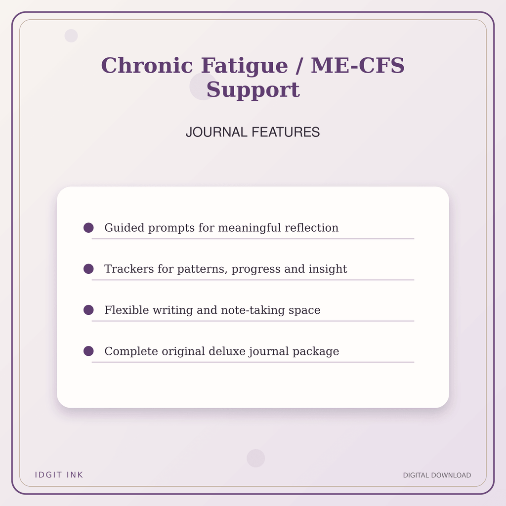 Idgit Ink Chronic Fatigue / ME-CFS Support deluxe journal and planner bundle — journal prompts and reflection features