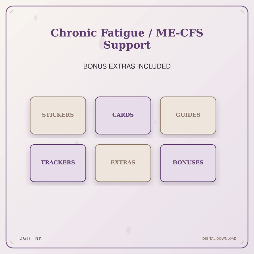 Idgit Ink Chronic Fatigue / ME-CFS Support deluxe journal and planner bundle — included digital stickers and cards
