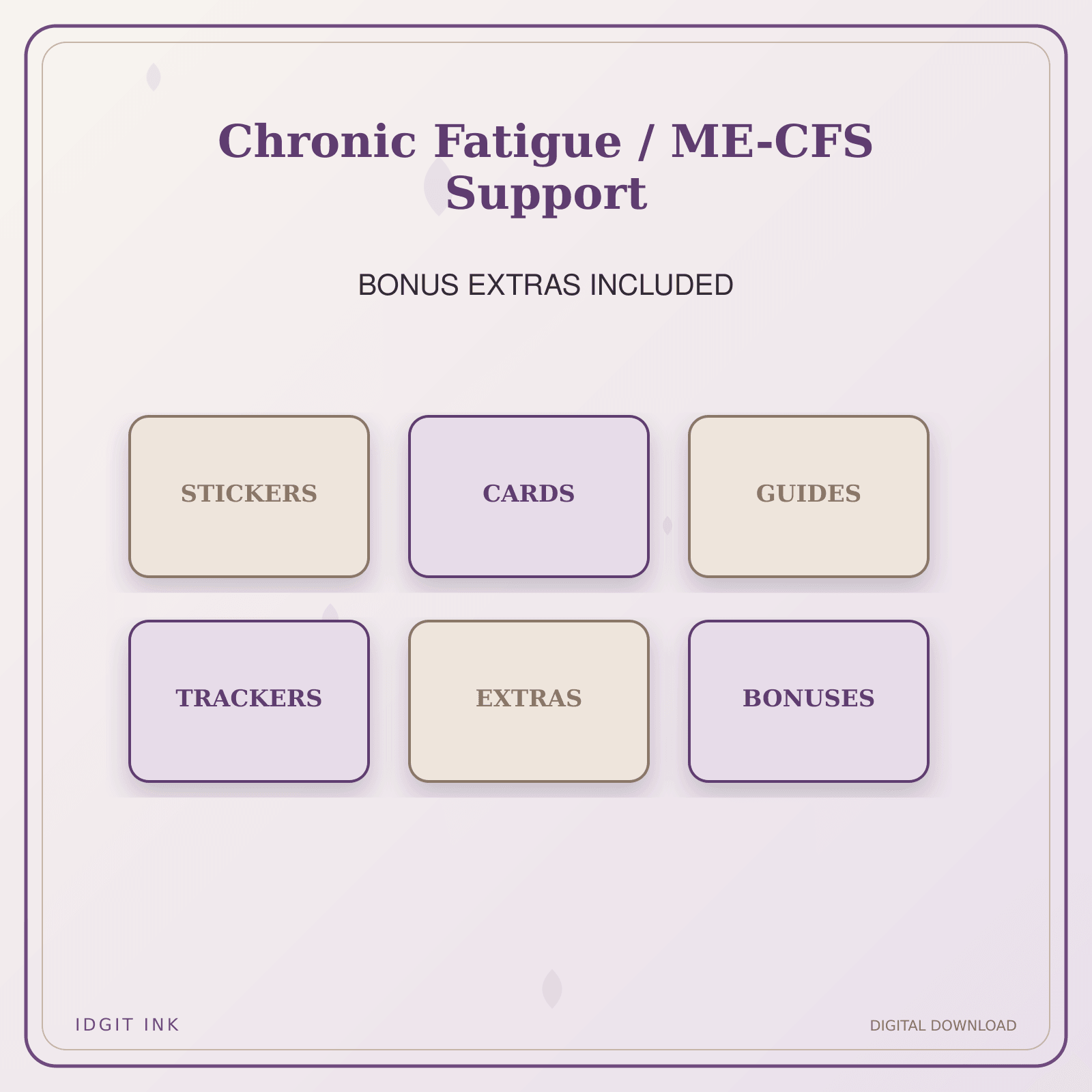 Idgit Ink Chronic Fatigue / ME-CFS Support deluxe journal and planner bundle — included digital stickers and cards
