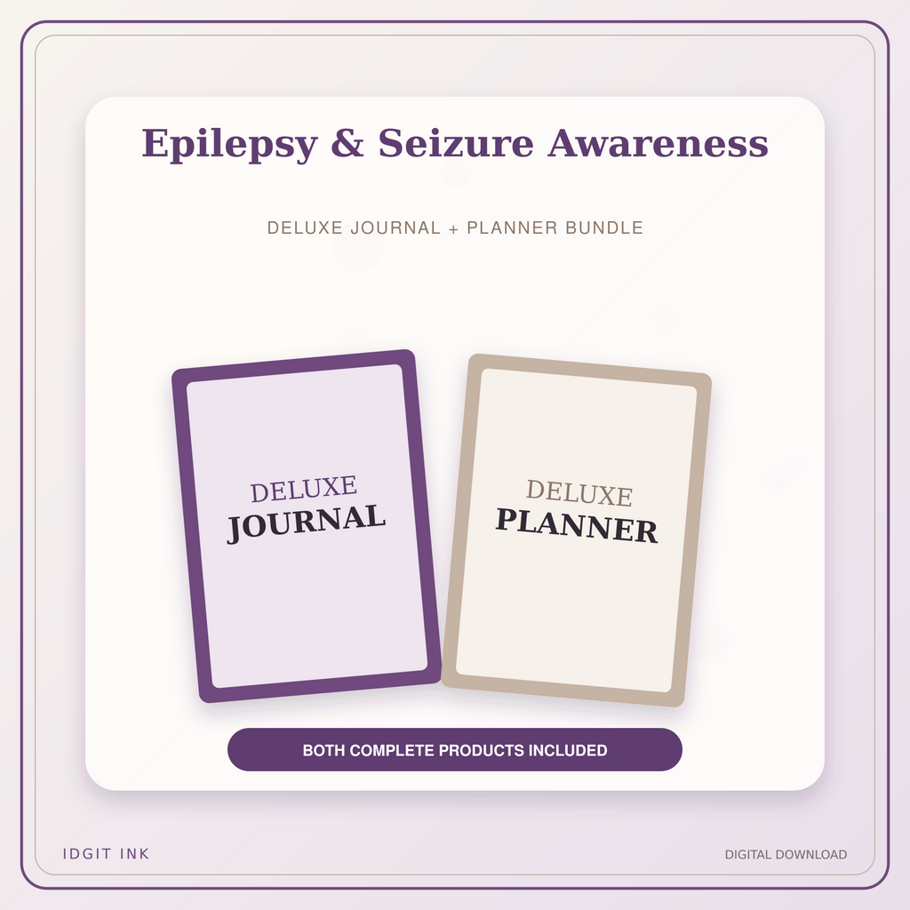 Idgit Ink Epilepsy & Seizure Awareness deluxe journal and planner bundle — primary bundle cover showing both deluxe products
