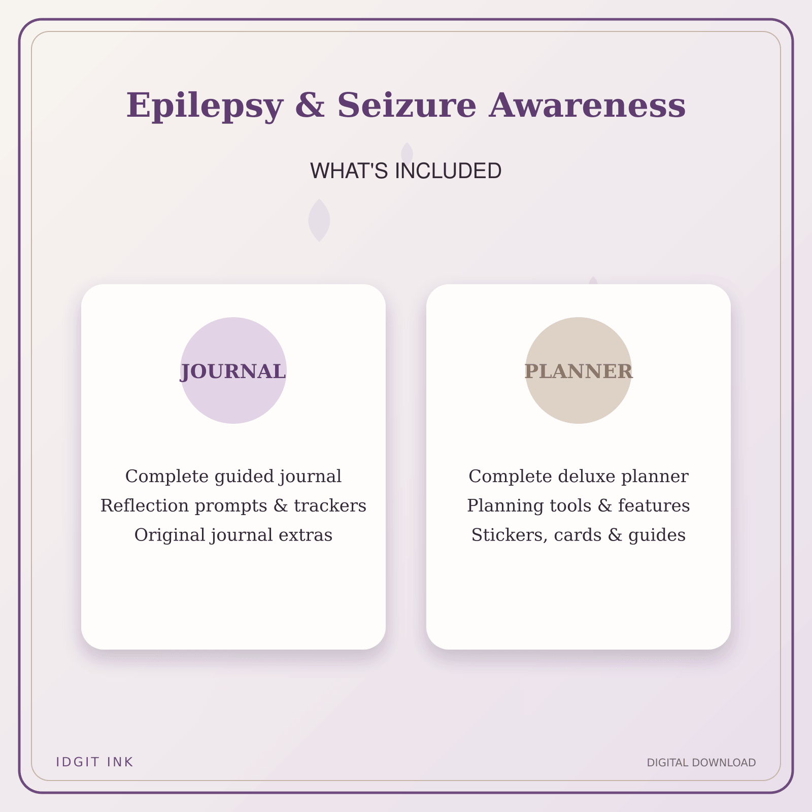 Idgit Ink Epilepsy & Seizure Awareness deluxe journal and planner bundle — complete journal and planner bundle contents