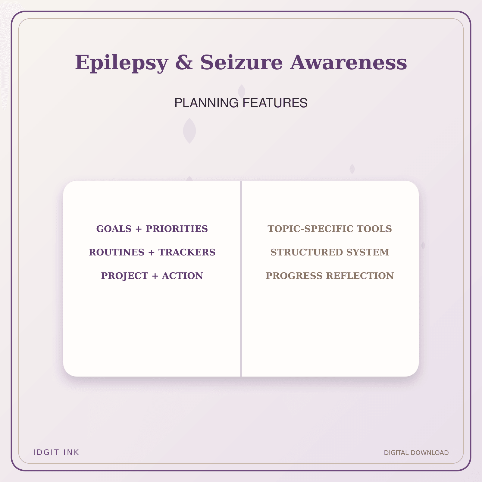 Idgit Ink Epilepsy & Seizure Awareness deluxe journal and planner bundle — planner organization and planning features