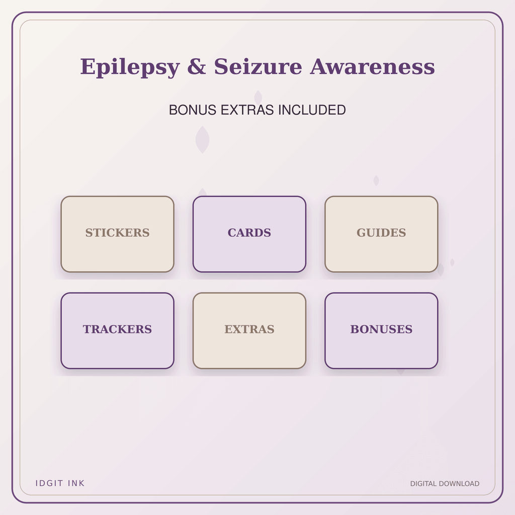 Idgit Ink Epilepsy & Seizure Awareness deluxe journal and planner bundle — included digital stickers and cards