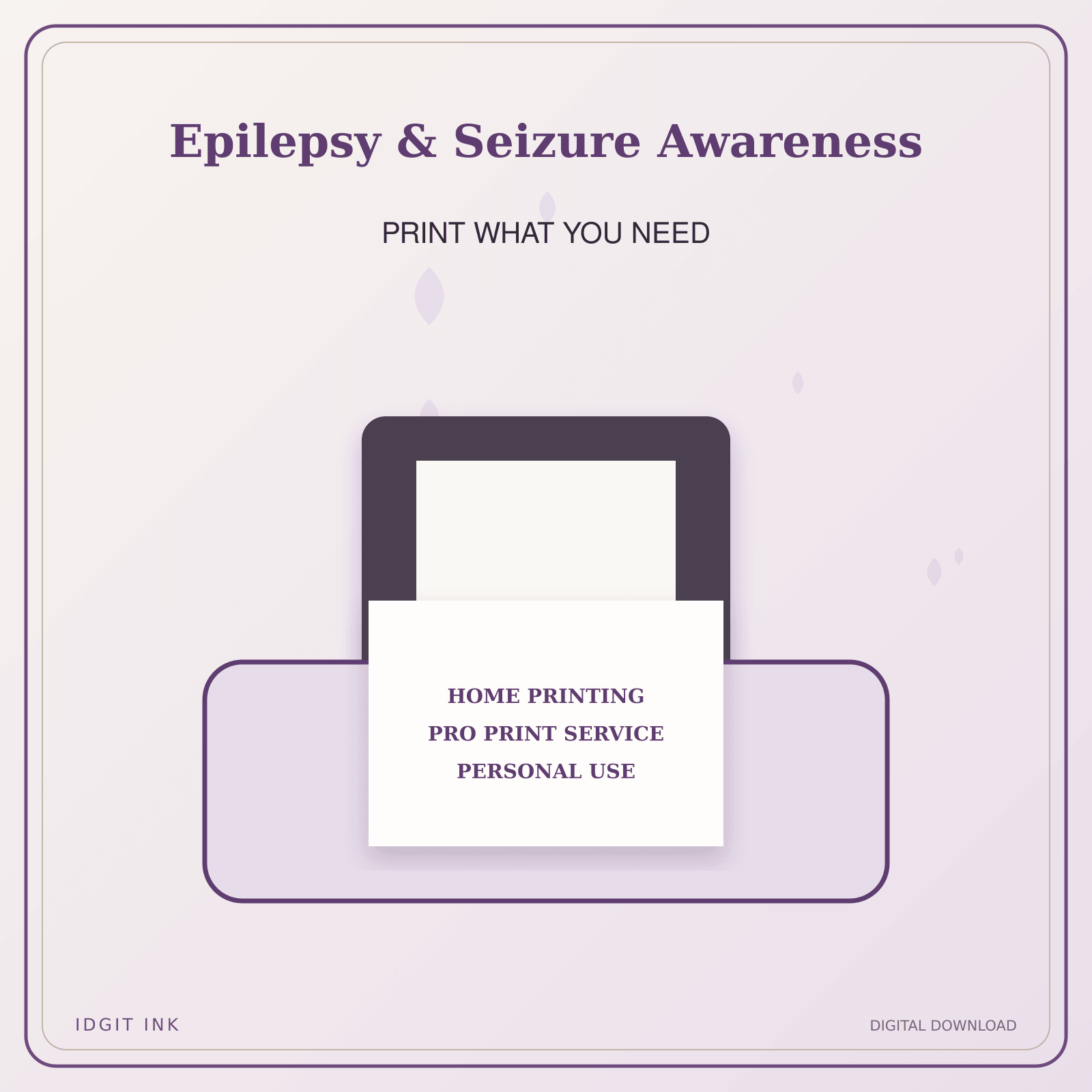 Idgit Ink Epilepsy & Seizure Awareness deluxe journal and planner bundle — home and professional printing information