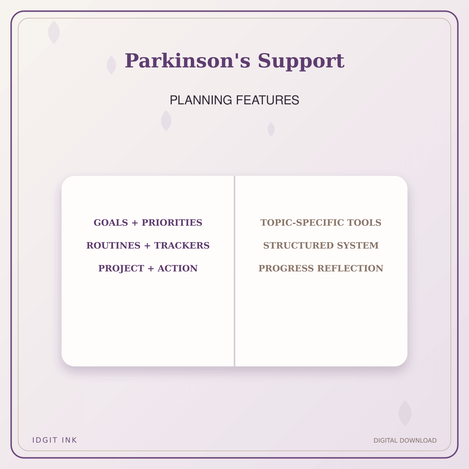 Idgit Ink Parkinson's Support deluxe journal and planner bundle — planner organization and planning features
