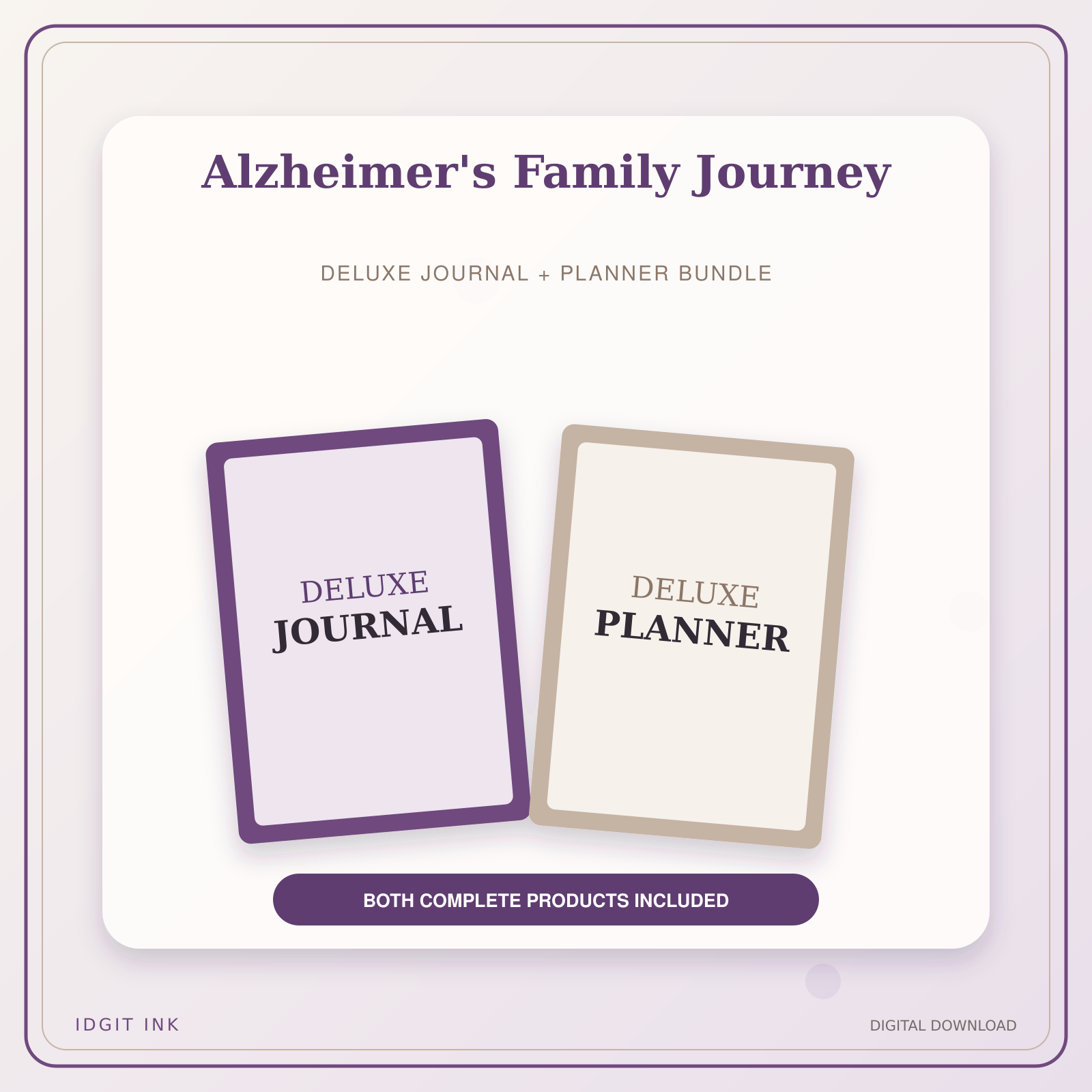 Idgit Ink Alzheimer's Family Journey deluxe journal and planner bundle — primary bundle cover showing both deluxe products