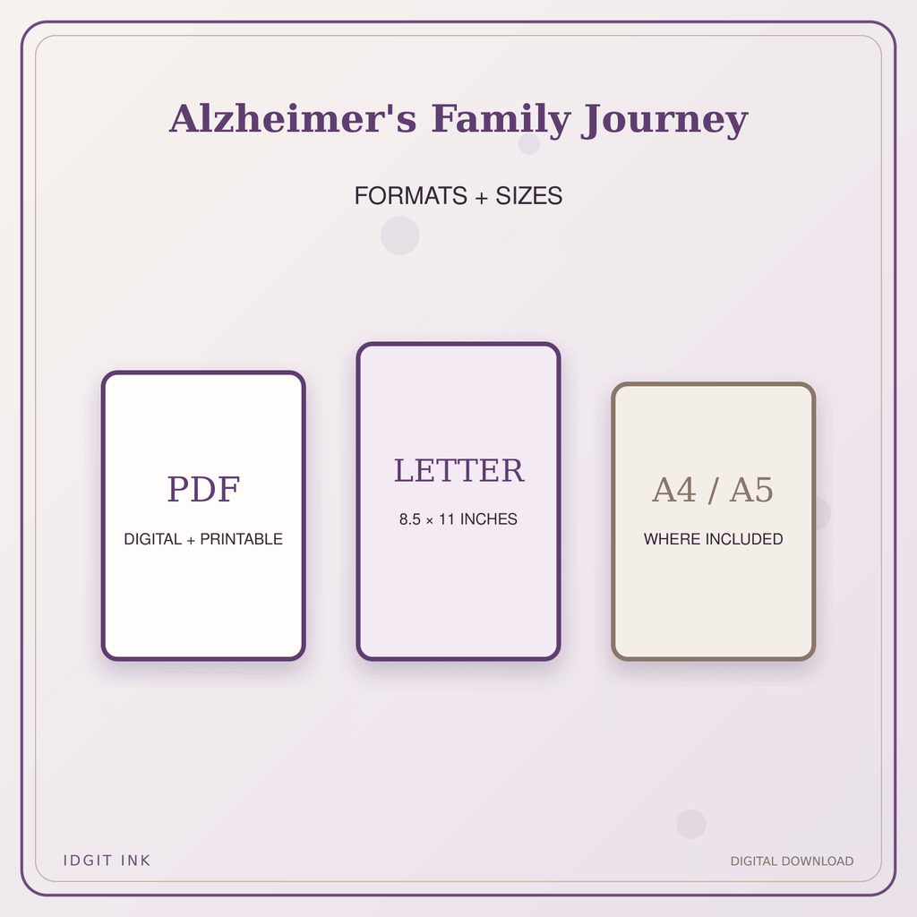 Idgit Ink Alzheimer's Family Journey deluxe journal and planner bundle — digital formats and available page sizes