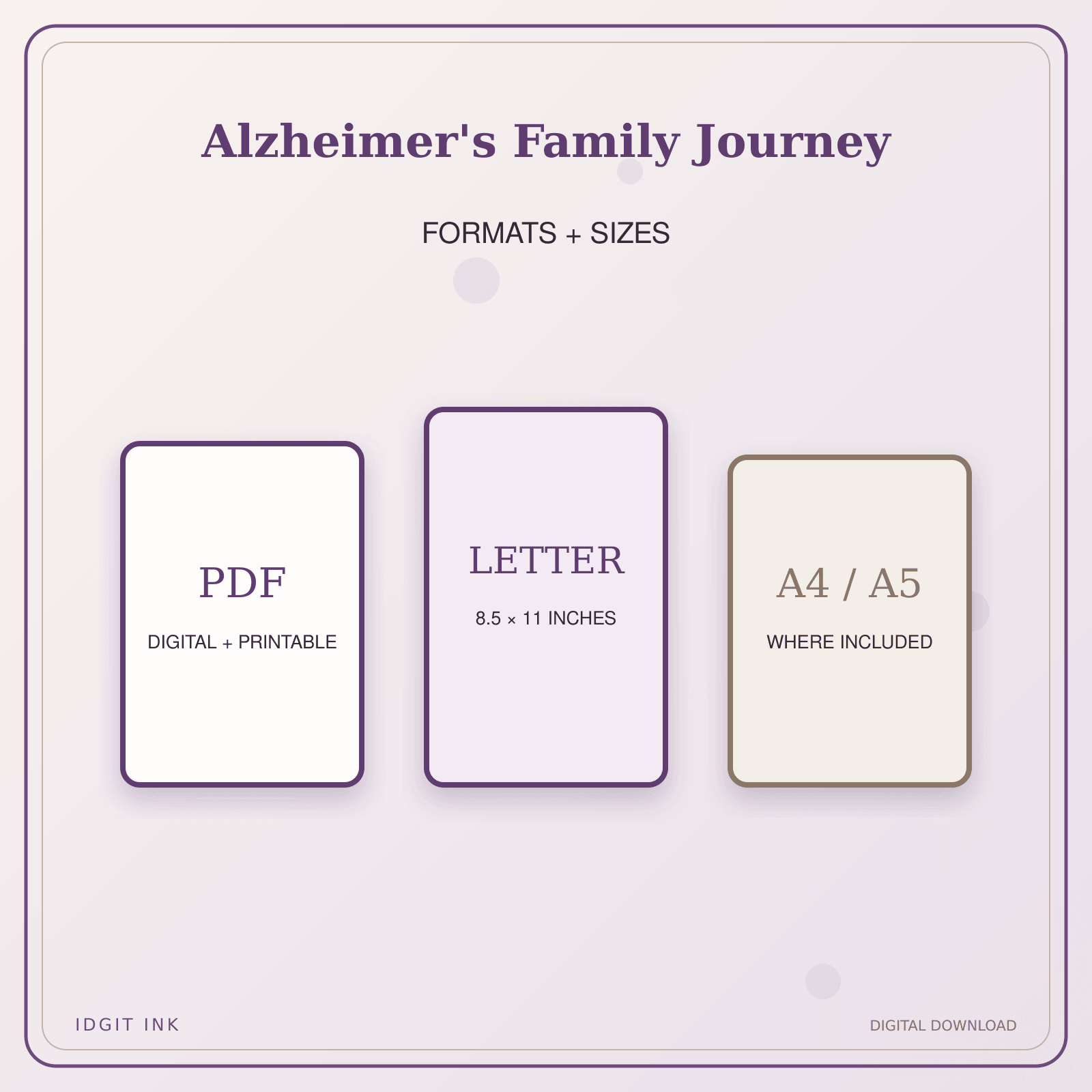 Idgit Ink Alzheimer's Family Journey deluxe journal and planner bundle — digital formats and available page sizes