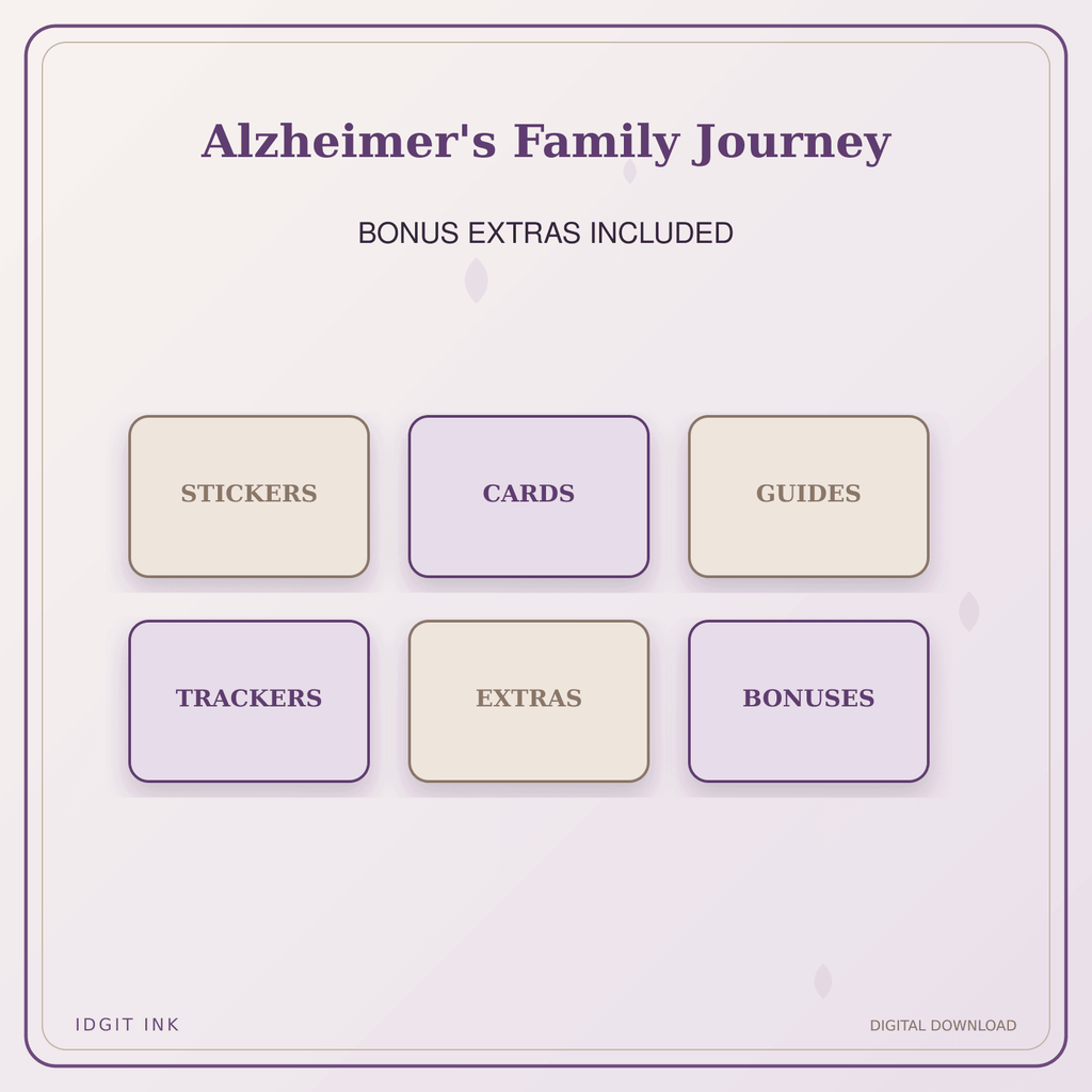 Idgit Ink Alzheimer's Family Journey deluxe journal and planner bundle — included digital stickers and cards