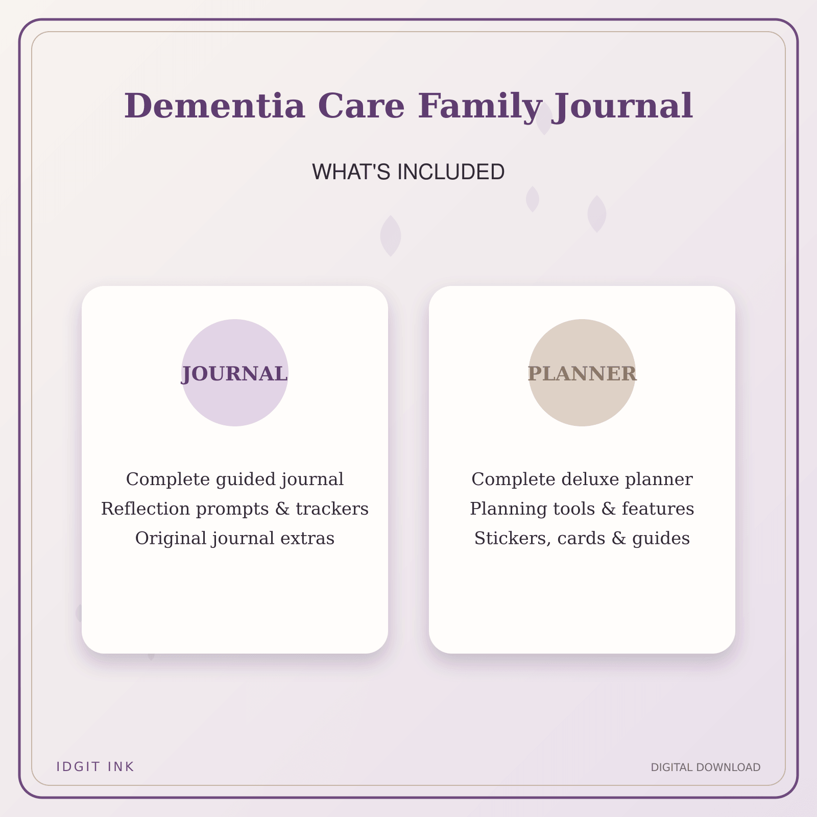 Idgit Ink Dementia Care Family Journal deluxe journal and planner bundle — complete journal and planner bundle contents