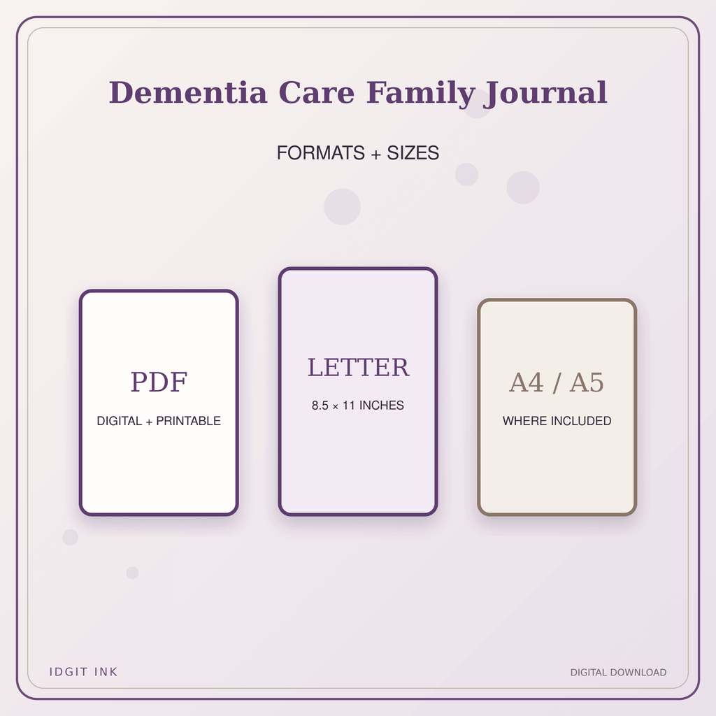 Idgit Ink Dementia Care Family Journal deluxe journal and planner bundle — digital formats and available page sizes