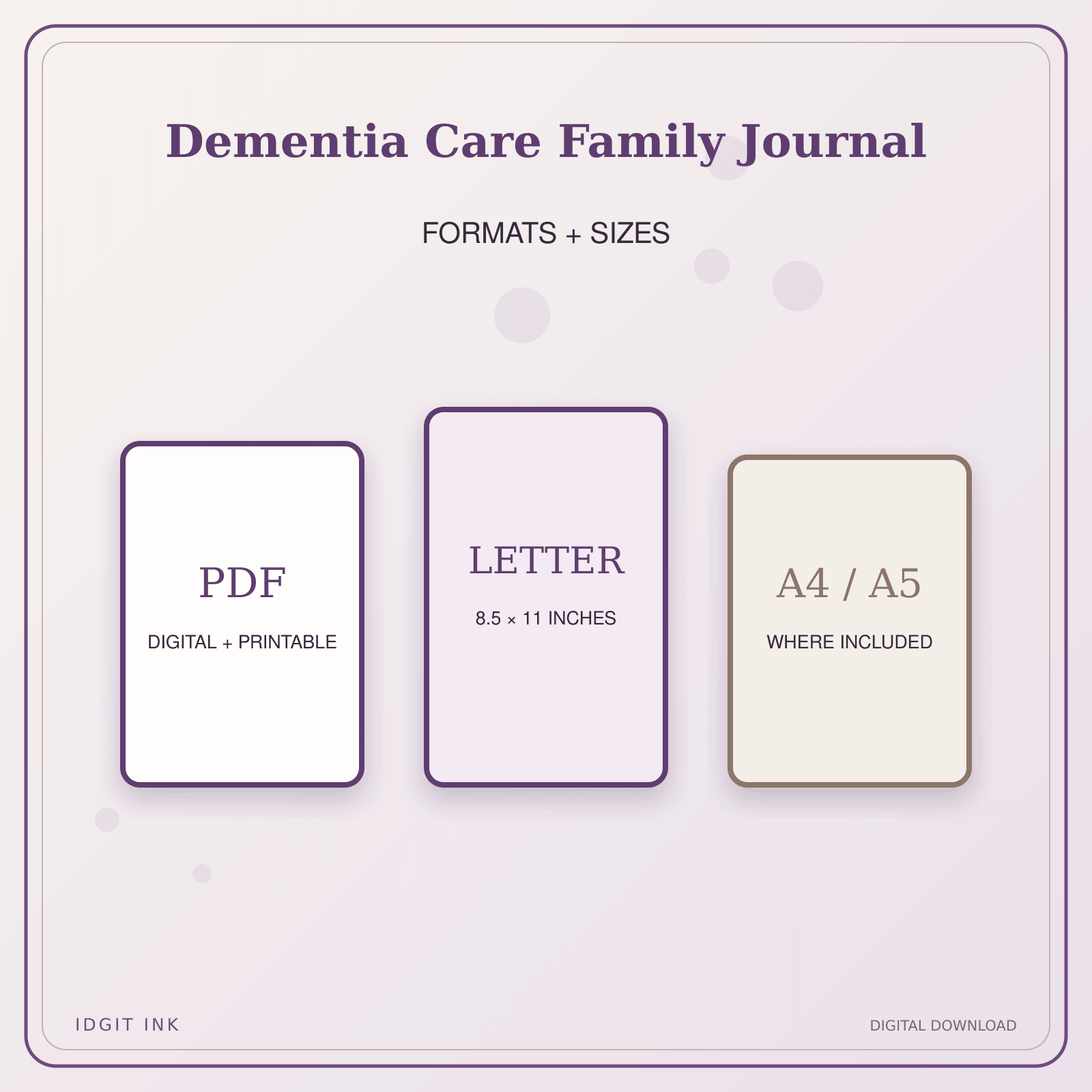 Idgit Ink Dementia Care Family Journal deluxe journal and planner bundle — digital formats and available page sizes