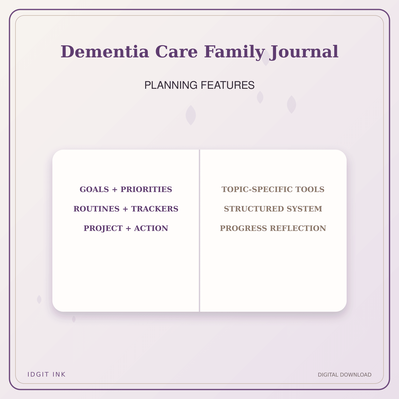 Idgit Ink Dementia Care Family Journal deluxe journal and planner bundle — planner organization and planning features