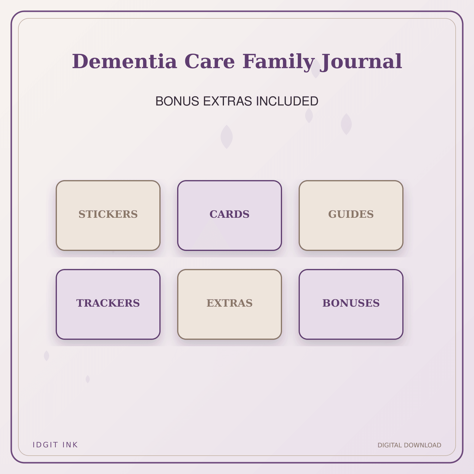 Idgit Ink Dementia Care Family Journal deluxe journal and planner bundle — included digital stickers and cards