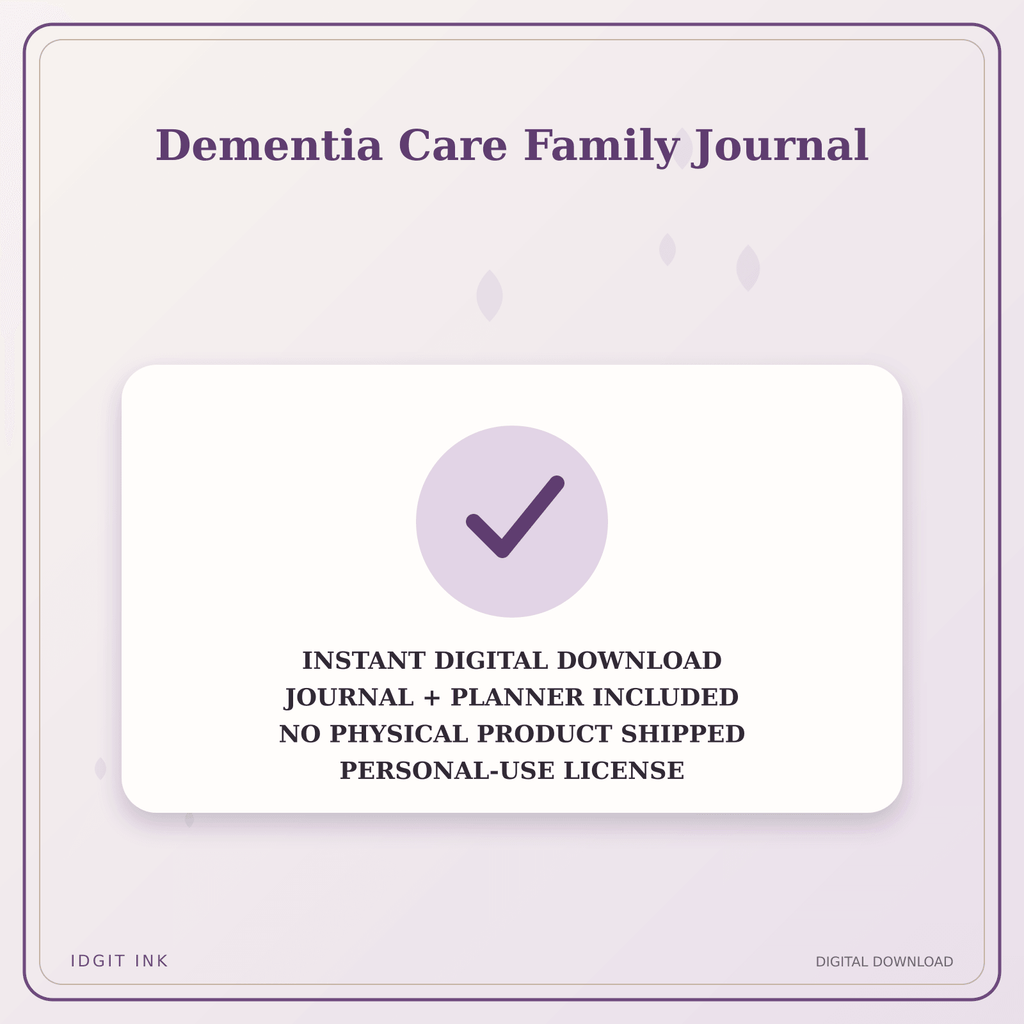 Idgit Ink Dementia Care Family Journal deluxe journal and planner bundle — instant download and no physical product notice