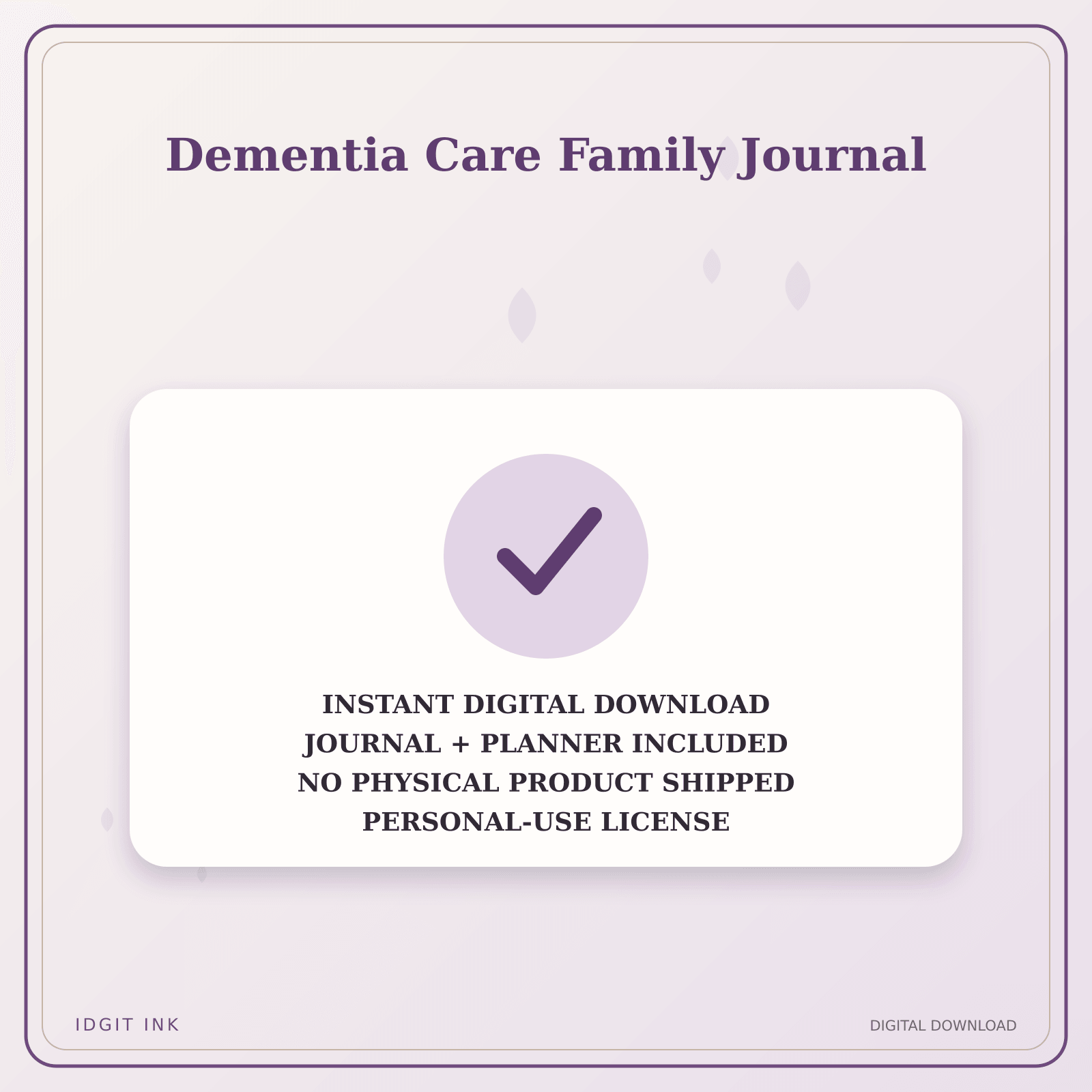 Idgit Ink Dementia Care Family Journal deluxe journal and planner bundle — instant download and no physical product notice