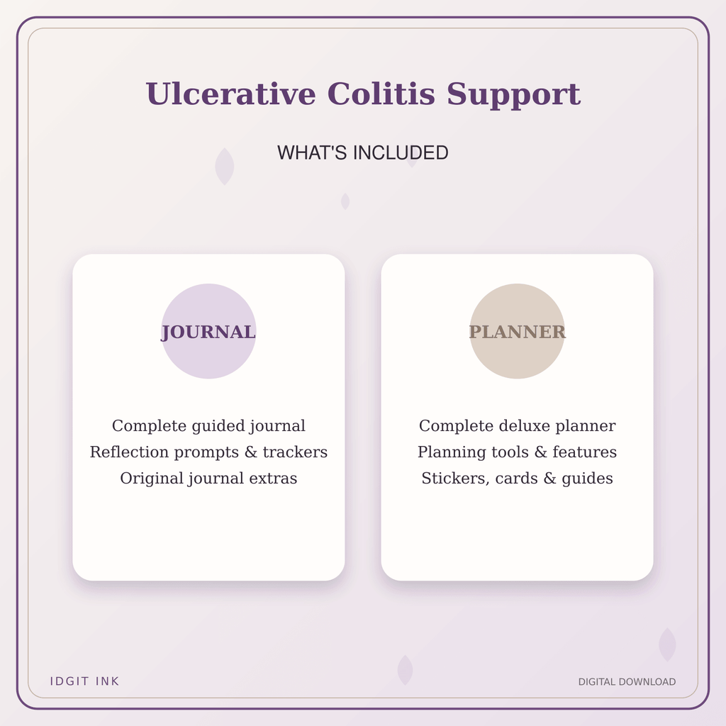Idgit Ink Ulcerative Colitis Support deluxe journal and planner bundle — complete journal and planner bundle contents