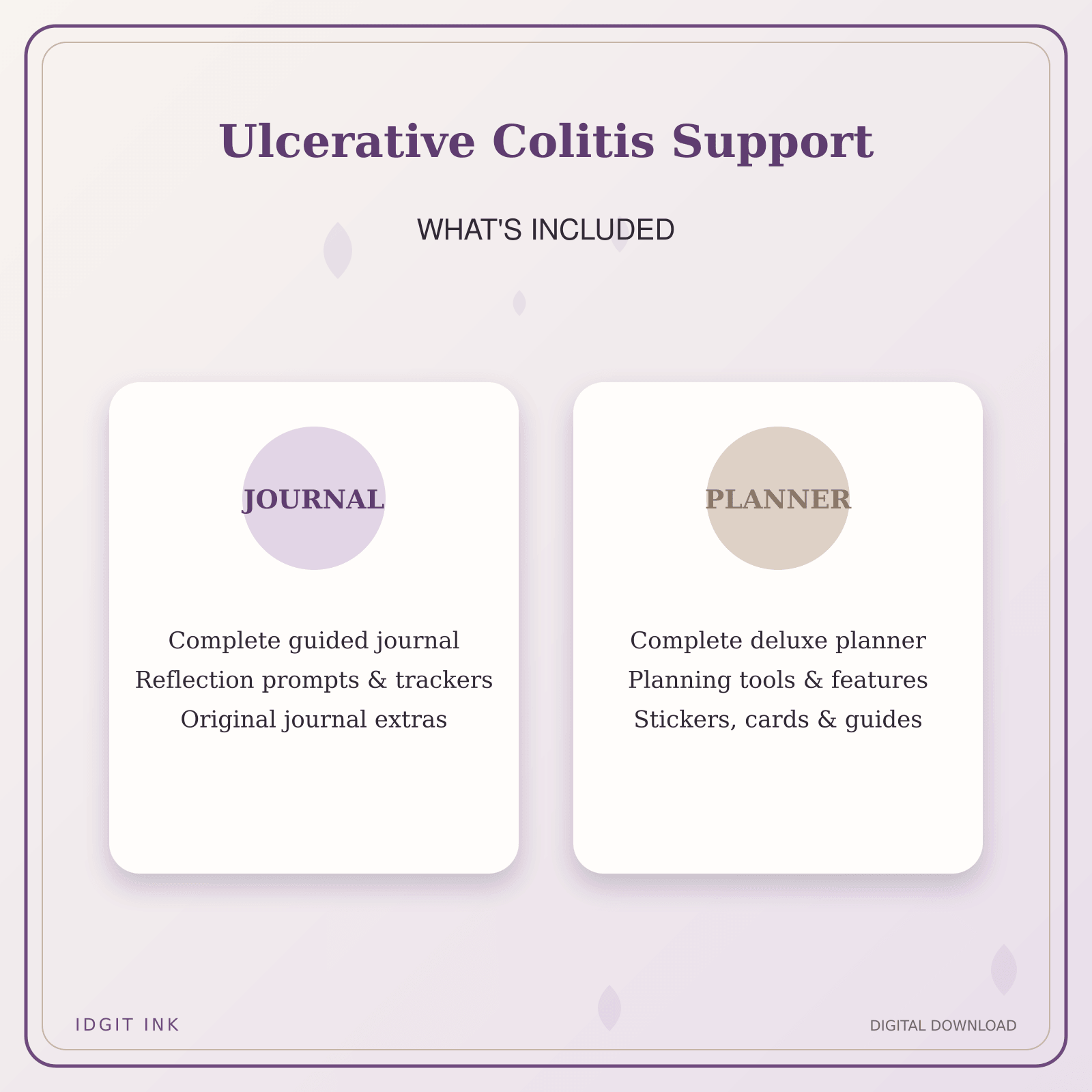 Idgit Ink Ulcerative Colitis Support deluxe journal and planner bundle — complete journal and planner bundle contents