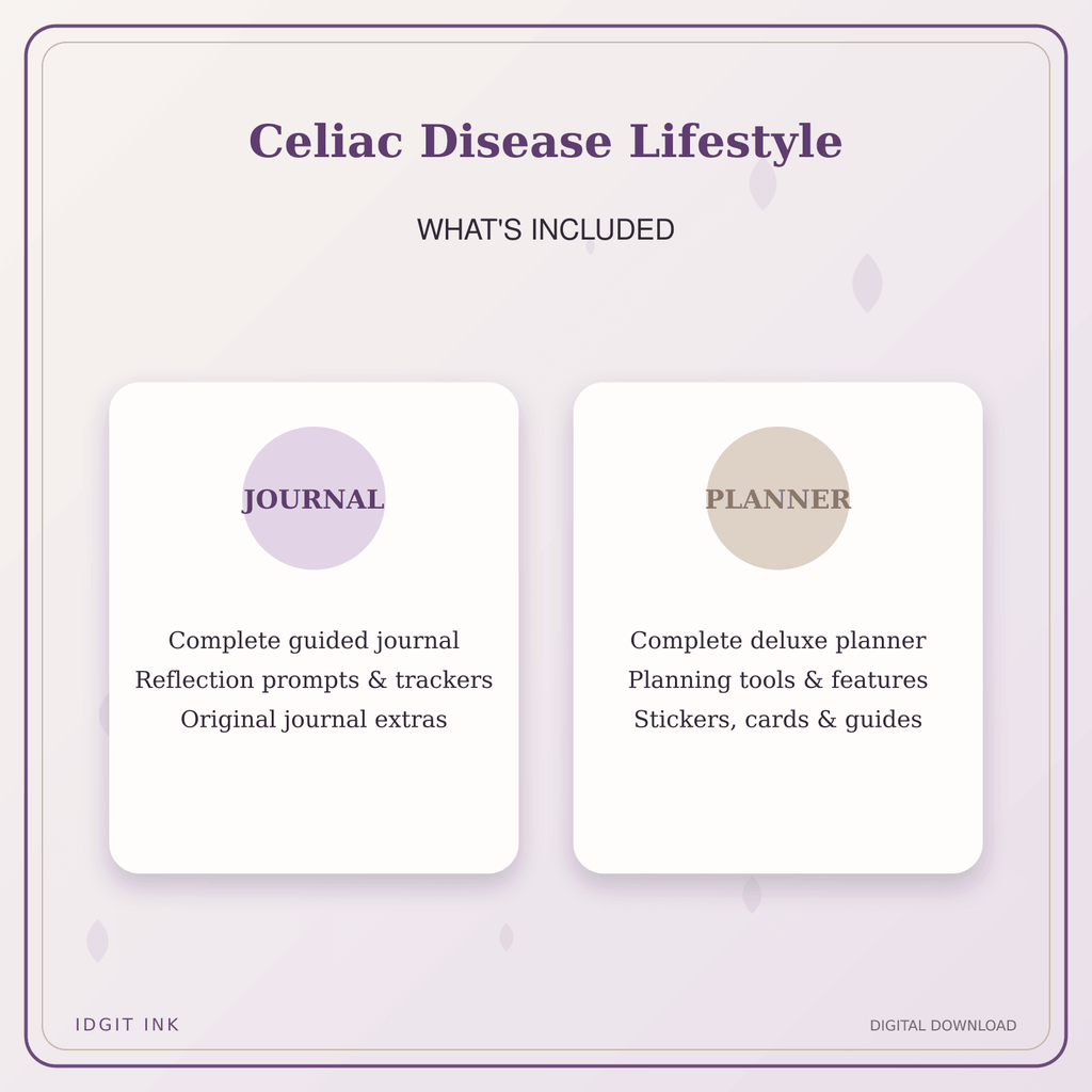 Idgit Ink Celiac Disease Lifestyle deluxe journal and planner bundle — complete journal and planner bundle contents