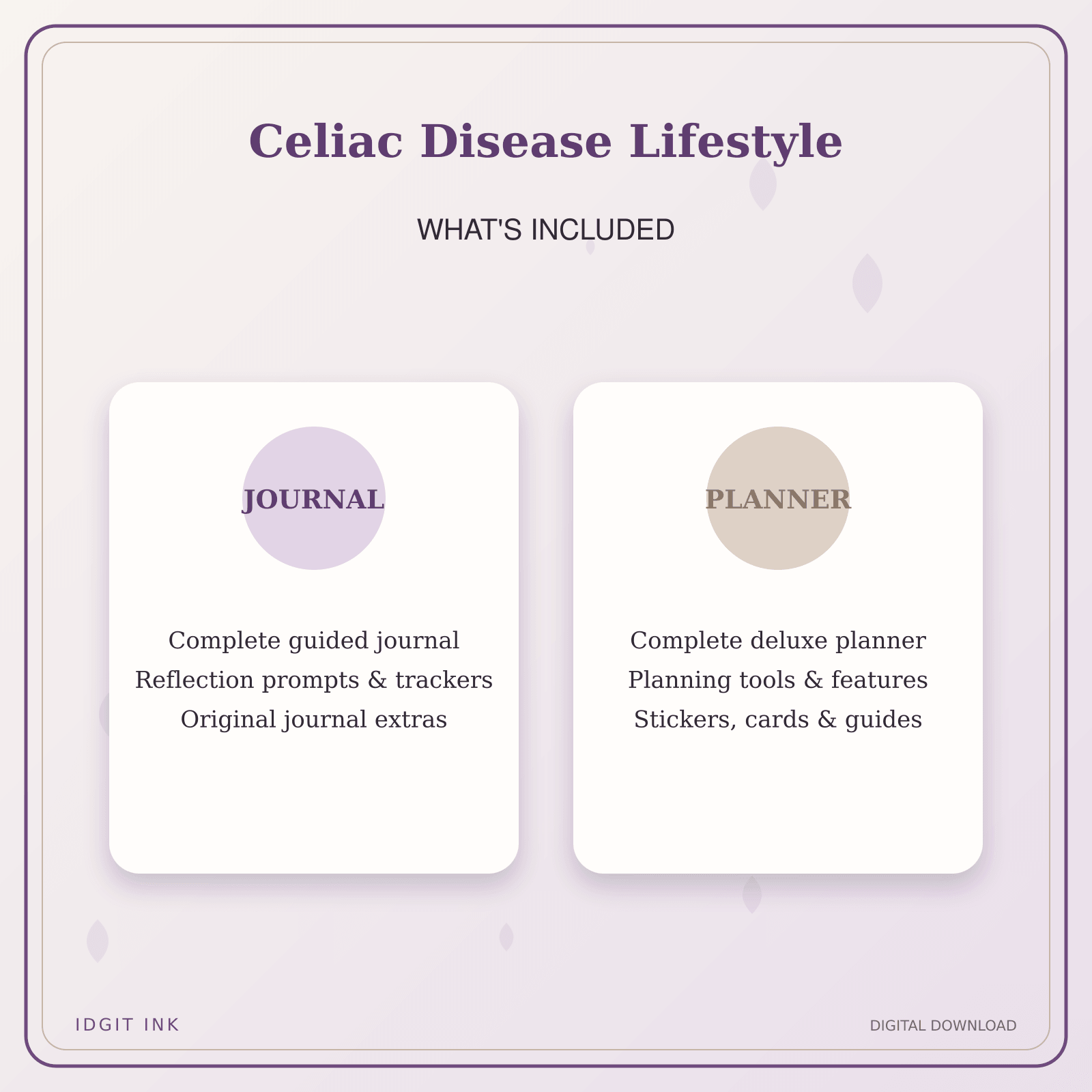Idgit Ink Celiac Disease Lifestyle deluxe journal and planner bundle — complete journal and planner bundle contents