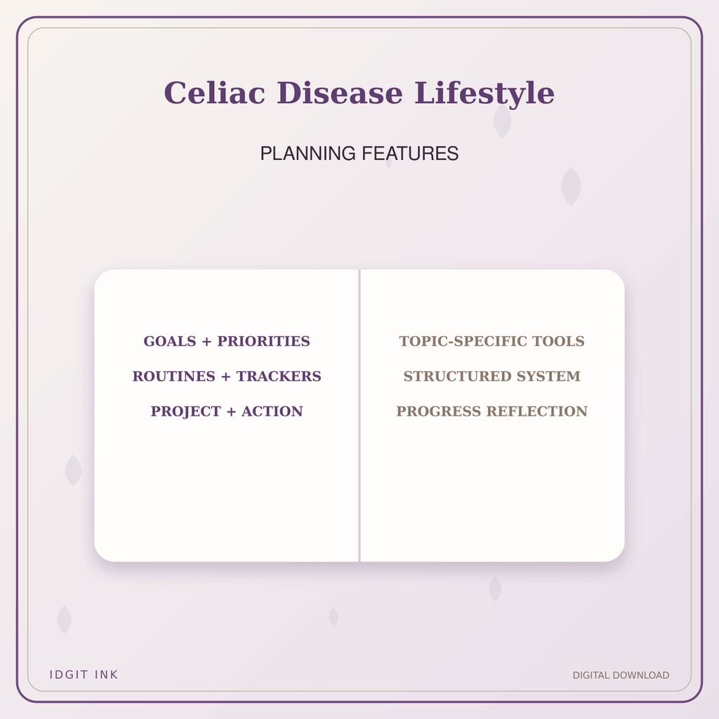 Idgit Ink Celiac Disease Lifestyle deluxe journal and planner bundle — planner organization and planning features