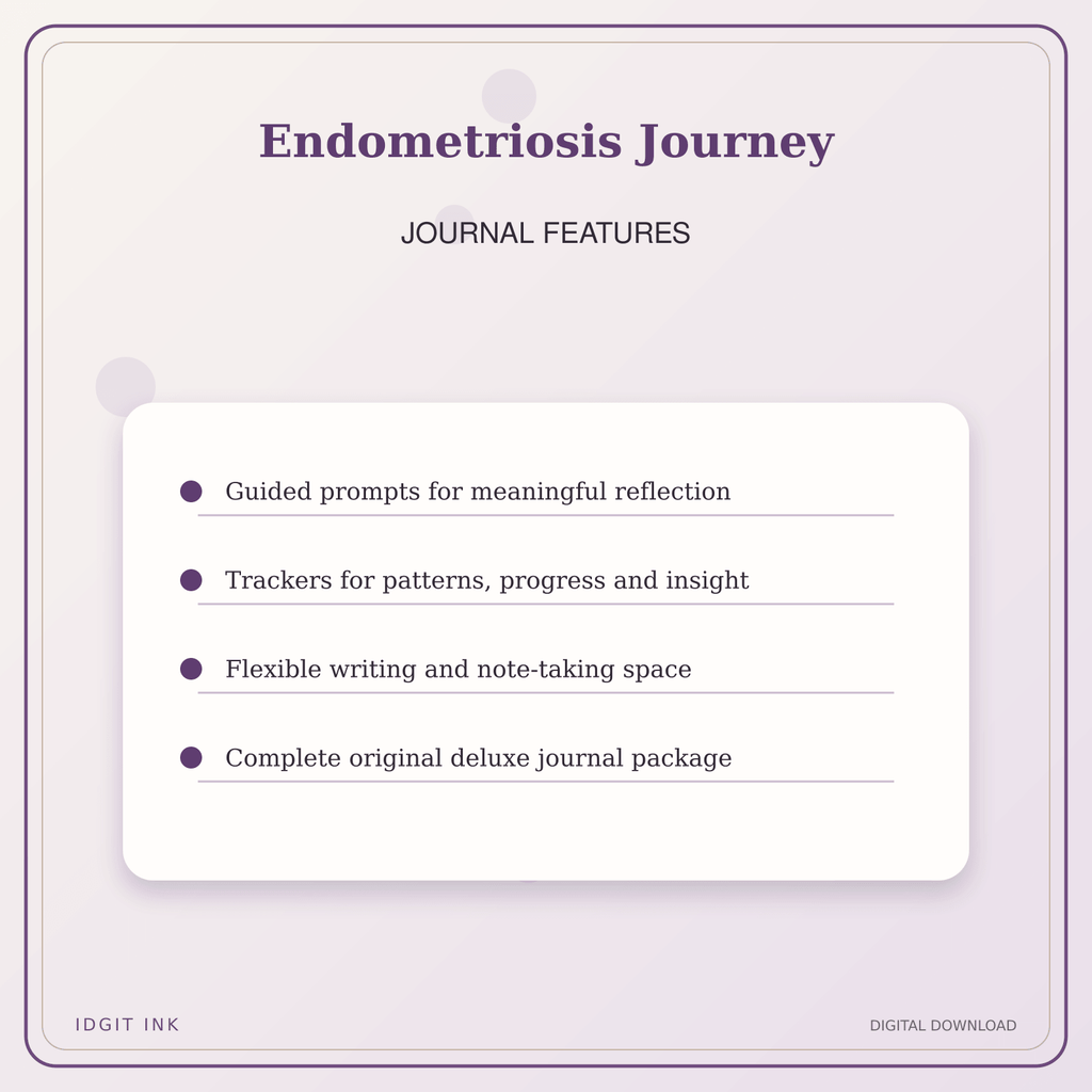 Idgit Ink Endometriosis Journey deluxe journal and planner bundle — journal prompts and reflection features