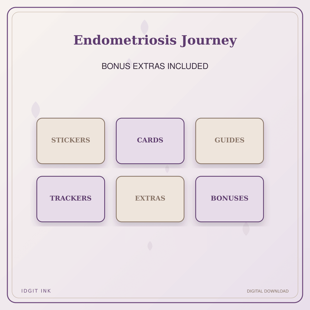 Idgit Ink Endometriosis Journey deluxe journal and planner bundle — included digital stickers and cards