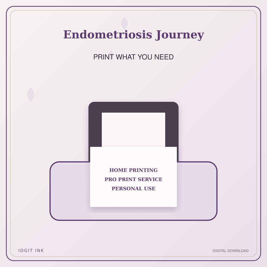 Idgit Ink Endometriosis Journey deluxe journal and planner bundle — home and professional printing information