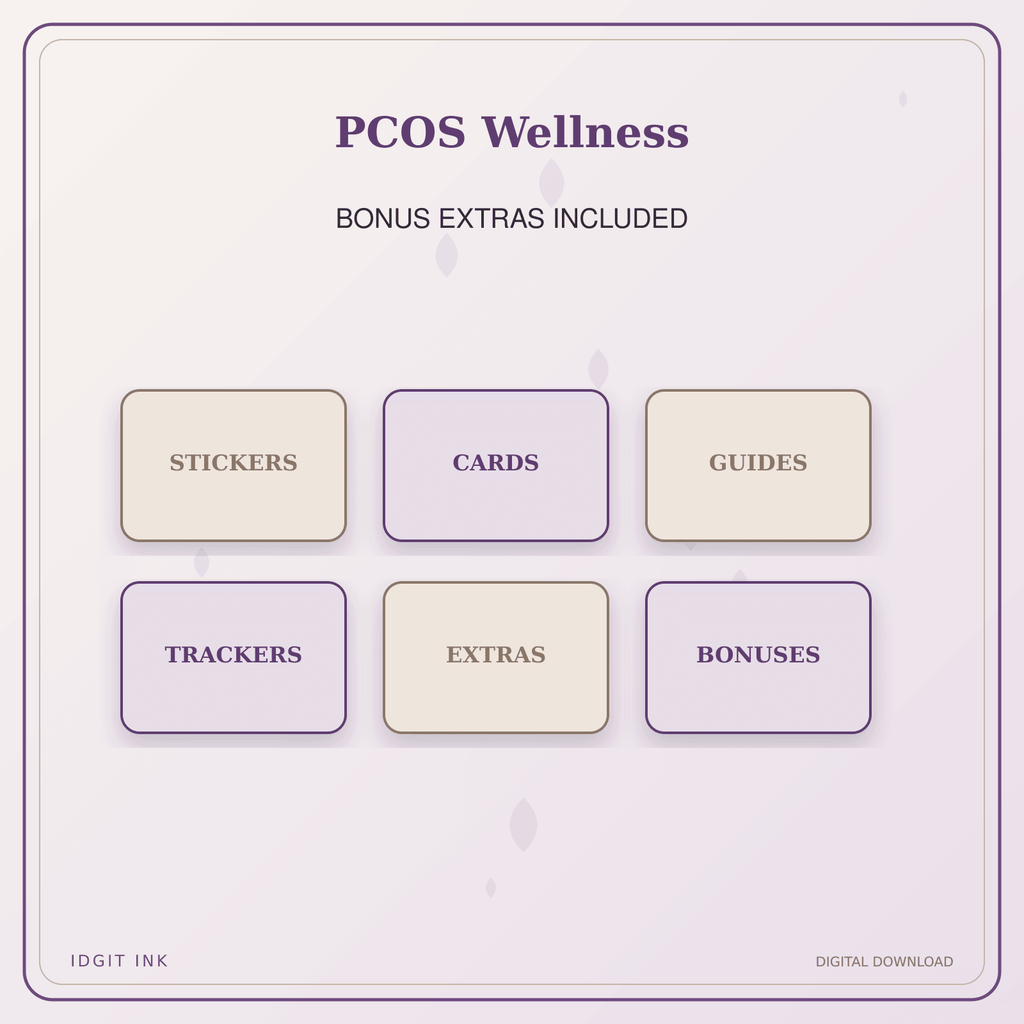 Idgit Ink PCOS Wellness deluxe journal and planner bundle — included digital stickers and cards
