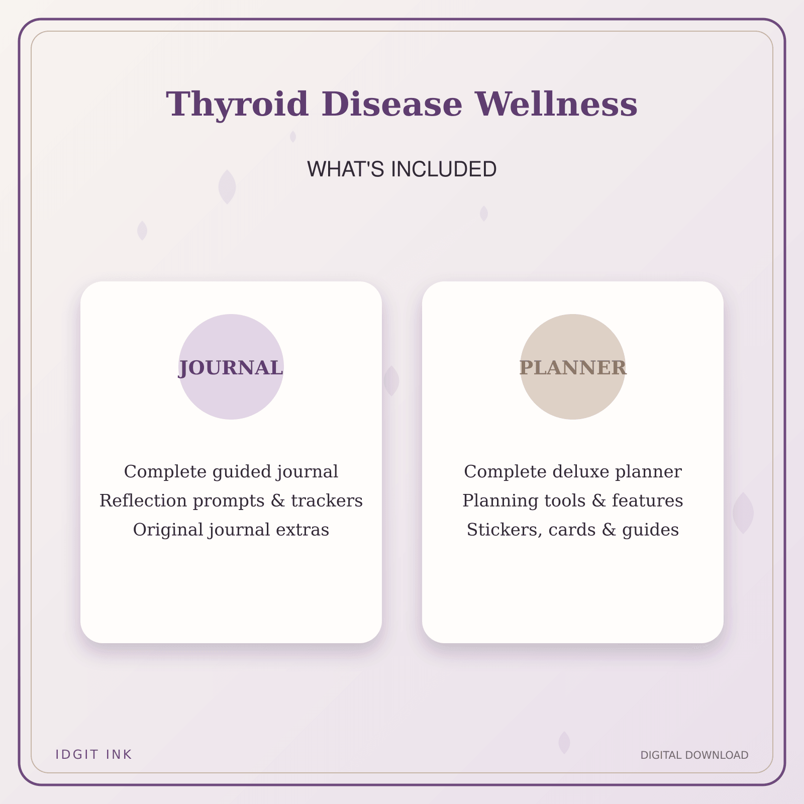 Idgit Ink Thyroid Disease Wellness deluxe journal and planner bundle — complete journal and planner bundle contents