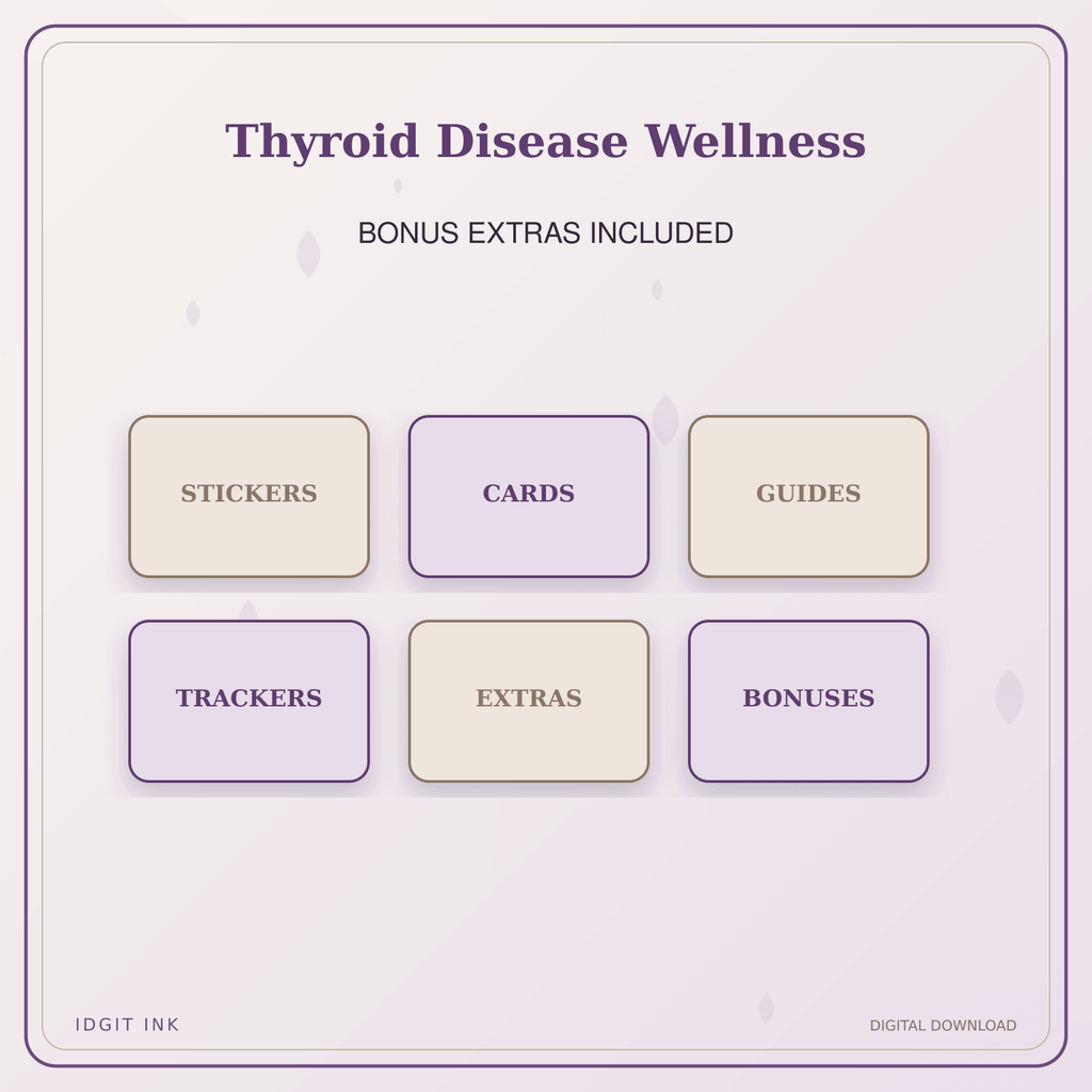 Idgit Ink Thyroid Disease Wellness deluxe journal and planner bundle — included digital stickers and cards