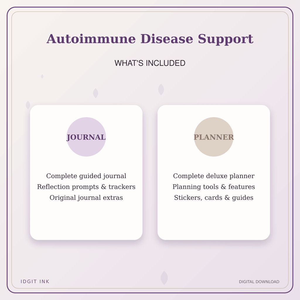 Idgit Ink Autoimmune Disease Support deluxe journal and planner bundle — complete journal and planner bundle contents