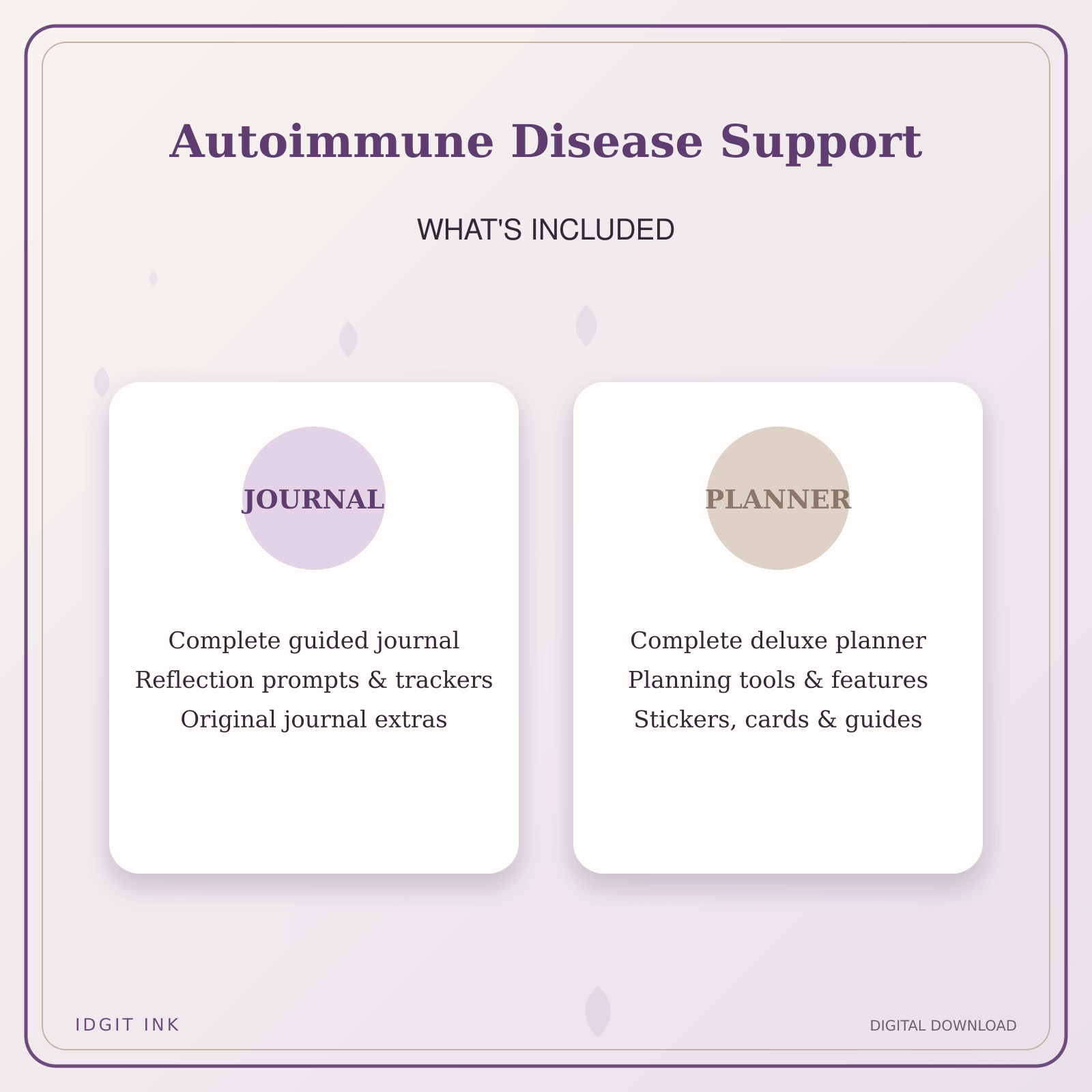 Idgit Ink Autoimmune Disease Support deluxe journal and planner bundle — complete journal and planner bundle contents