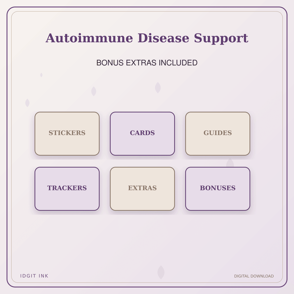 Idgit Ink Autoimmune Disease Support deluxe journal and planner bundle — included digital stickers and cards