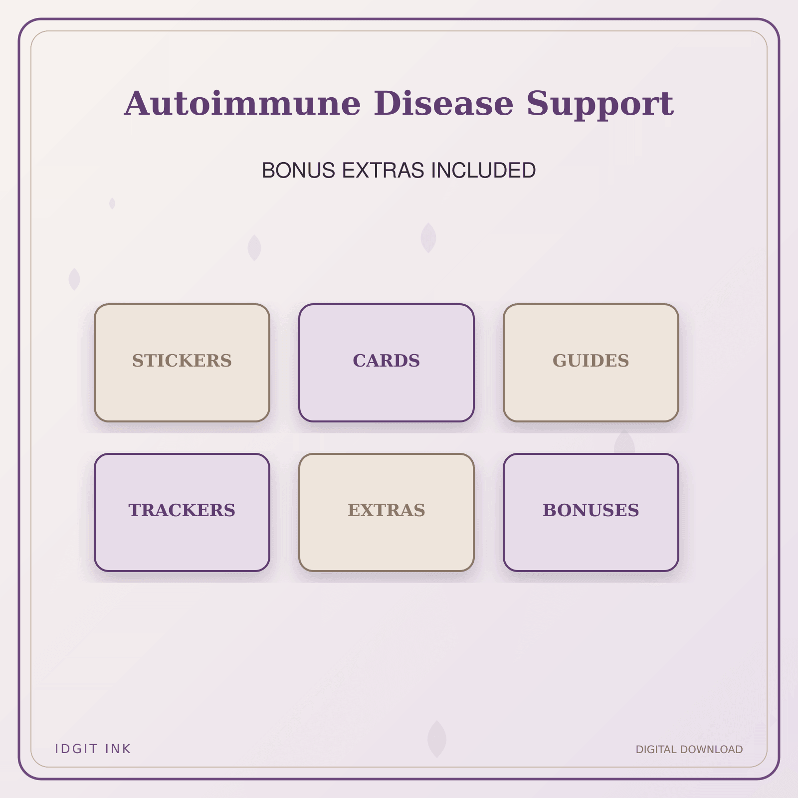 Idgit Ink Autoimmune Disease Support deluxe journal and planner bundle — included digital stickers and cards