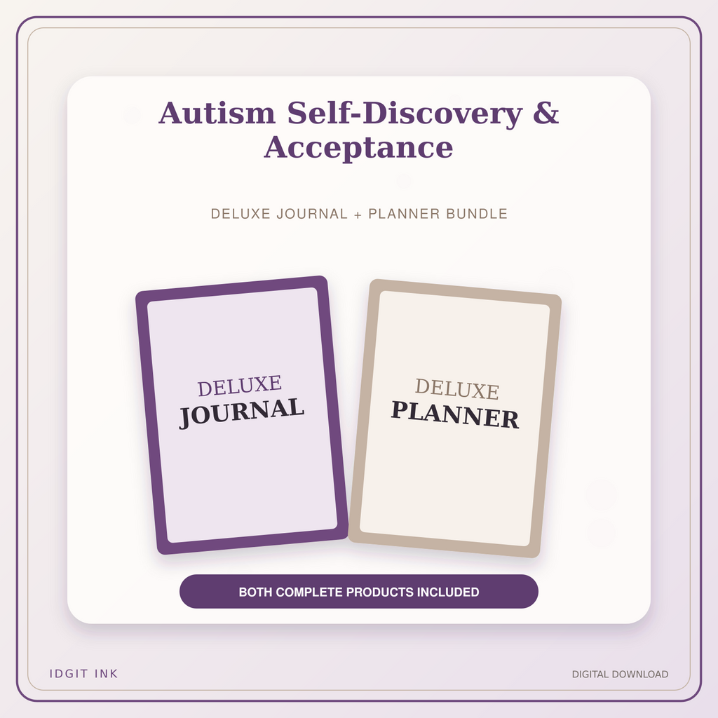Idgit Ink Autism Self-Discovery & Acceptance deluxe journal and planner bundle — primary bundle cover showing both deluxe products