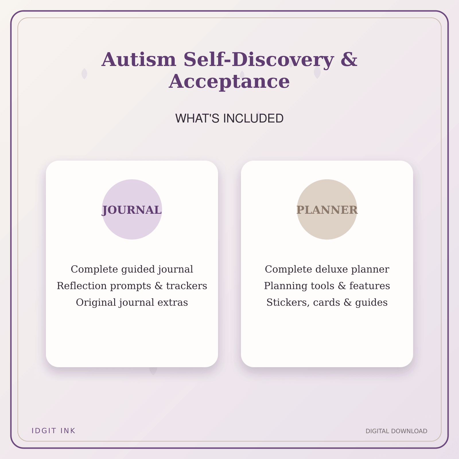 Idgit Ink Autism Self-Discovery & Acceptance deluxe journal and planner bundle — complete journal and planner bundle contents