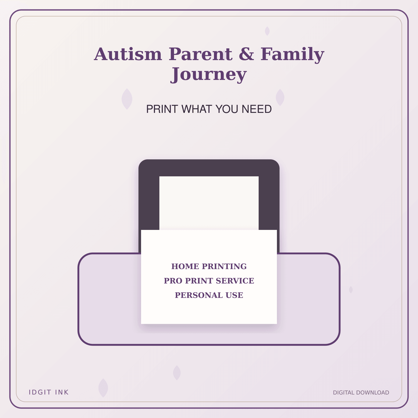 Idgit Ink Autism Parent & Family Journey deluxe journal and planner bundle — home and professional printing information