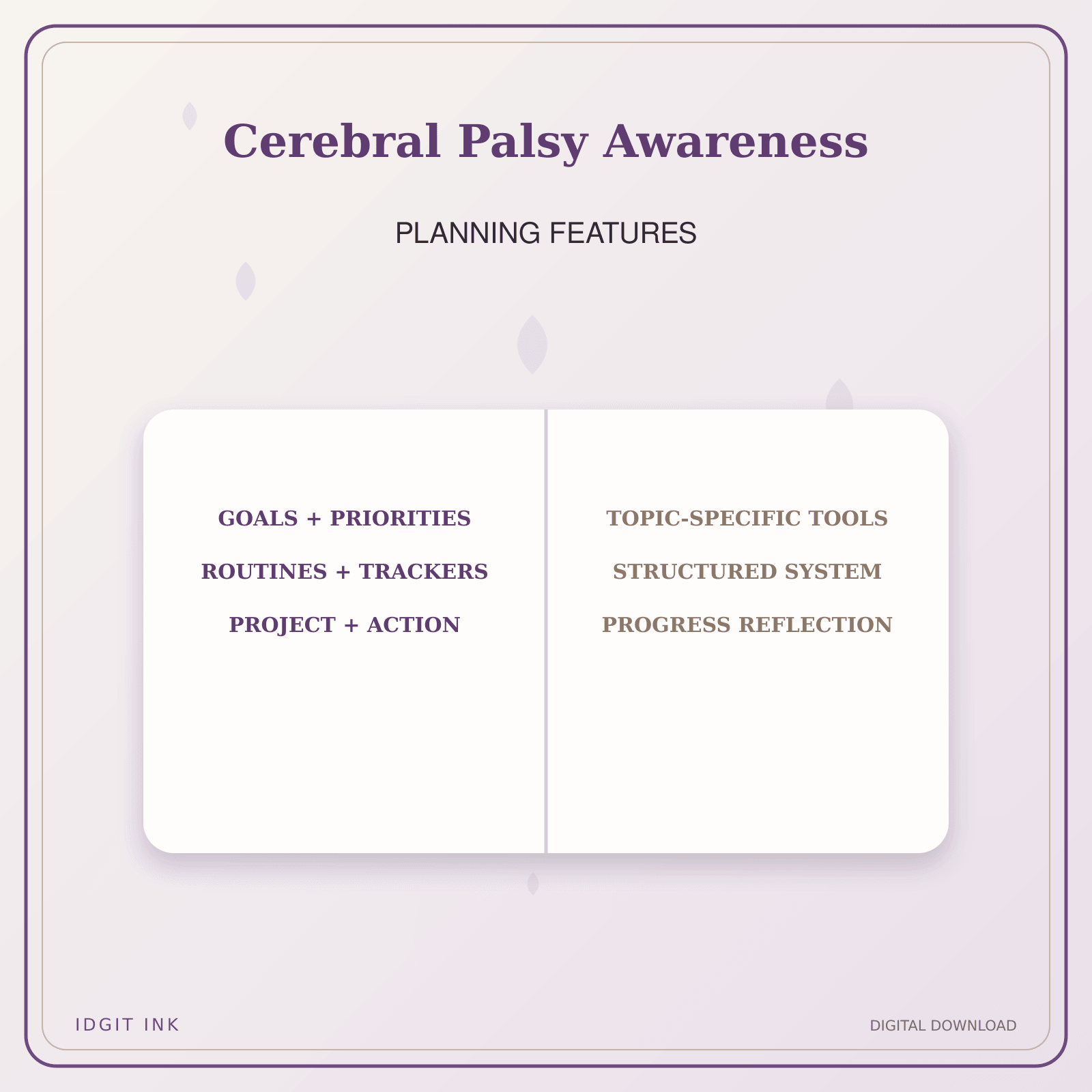 Idgit Ink Cerebral Palsy Awareness deluxe journal and planner bundle — planner organization and planning features