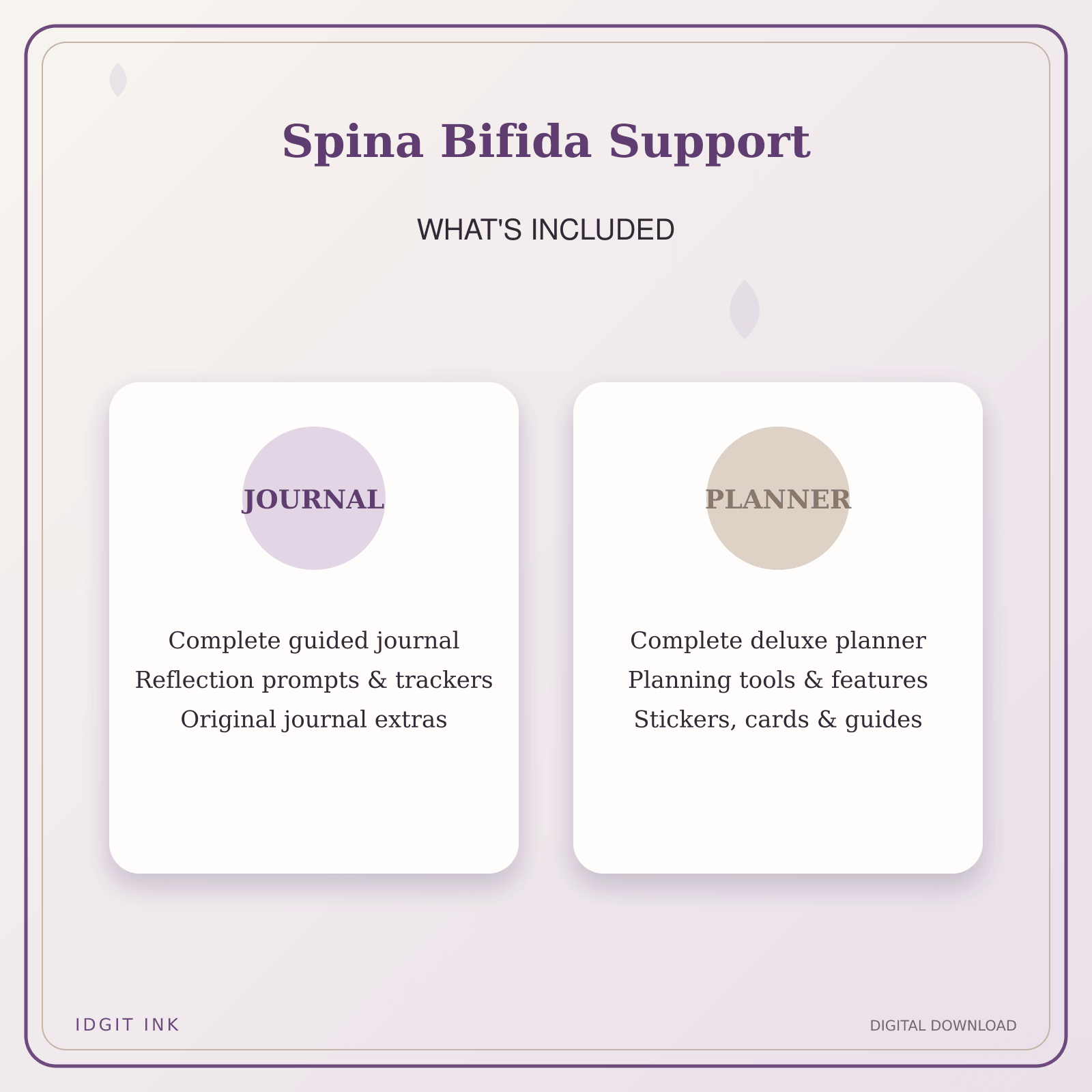 Idgit Ink Spina Bifida Support deluxe journal and planner bundle — complete journal and planner bundle contents