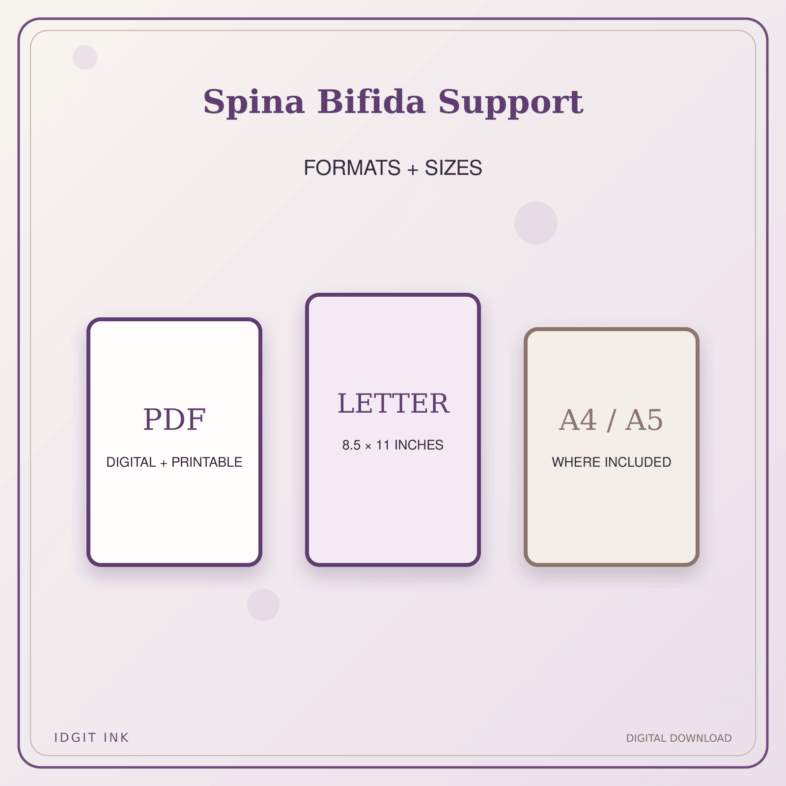 Idgit Ink Spina Bifida Support deluxe journal and planner bundle — digital formats and available page sizes