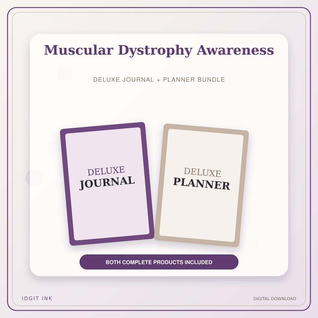 Idgit Ink Muscular Dystrophy Awareness deluxe journal and planner bundle — primary bundle cover showing both deluxe products