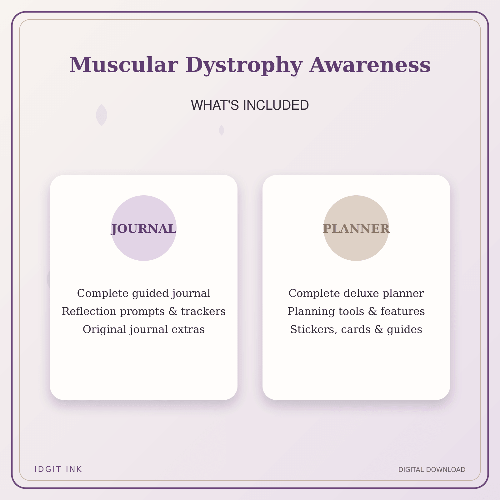 Idgit Ink Muscular Dystrophy Awareness deluxe journal and planner bundle — complete journal and planner bundle contents