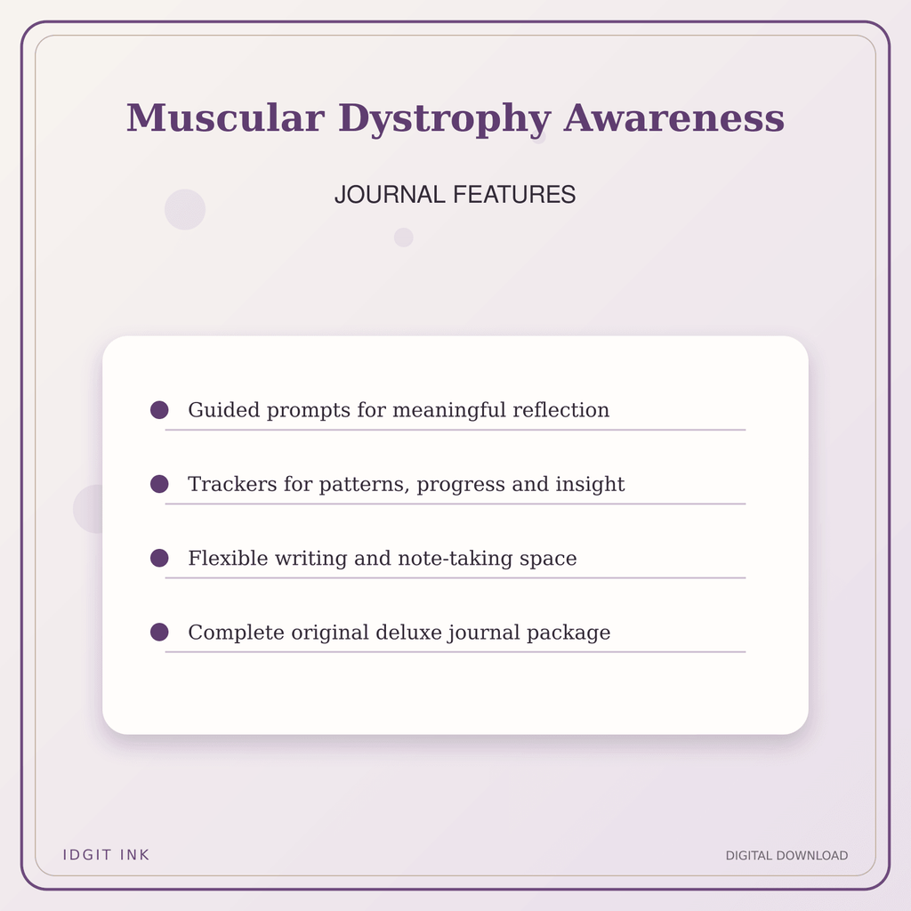 Idgit Ink Muscular Dystrophy Awareness deluxe journal and planner bundle — journal prompts and reflection features